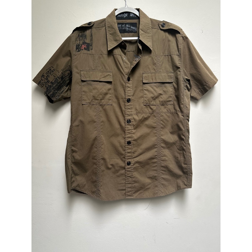 Not Of This World NOTW Mens Large Slim Military Graphic Button Down Shirt